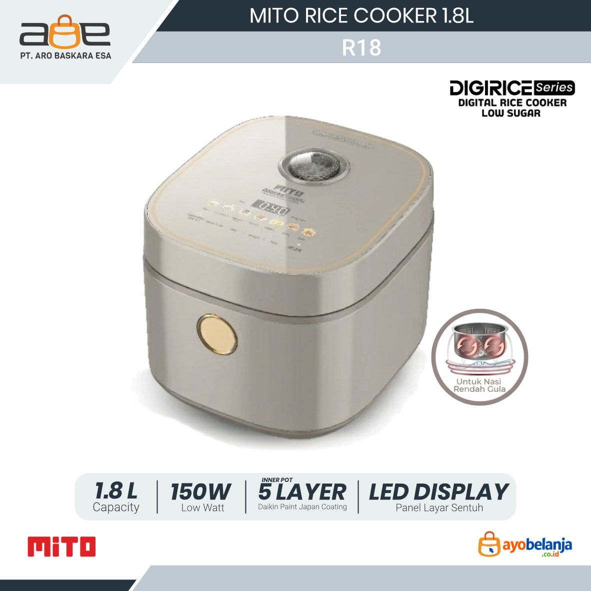 MITO - RICE COOKER - R18 LOW SUGAR - 1.8L
